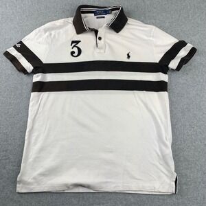 Polo Ralph Lauren Polo Shirt Mens M White Brown Striped Custom "Slim Fit"